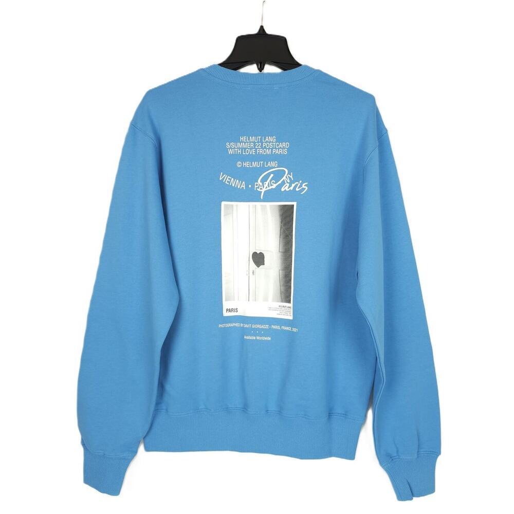 Helmut Lang Mens Postcard Graphic Sweatshirt Sz Small Pond Blue French Terry NWT - Picture 3 of 12